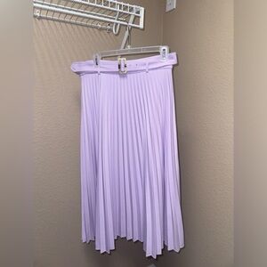 Ann Taylor Pleaded lilac skirt, midi belted length.
